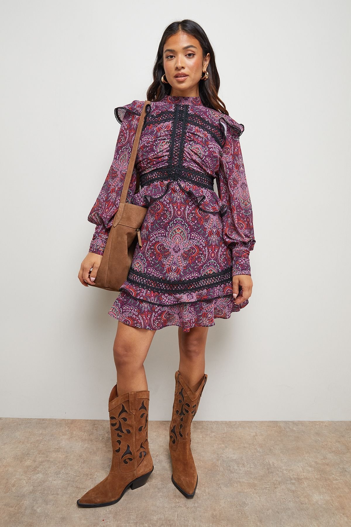 Oasis Oasis Women's Petite Ruched Bodice Trim Detail Mini Dress - 4