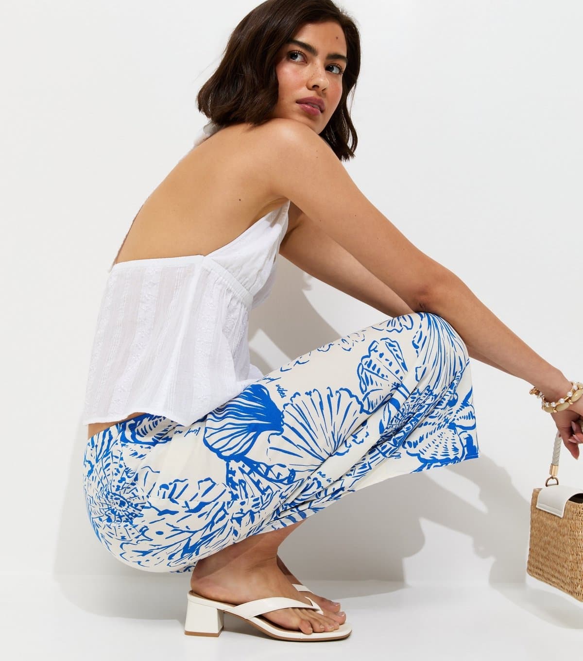 New Look Women's Blue Shell Print Bias Cut Midi Skirt New Look