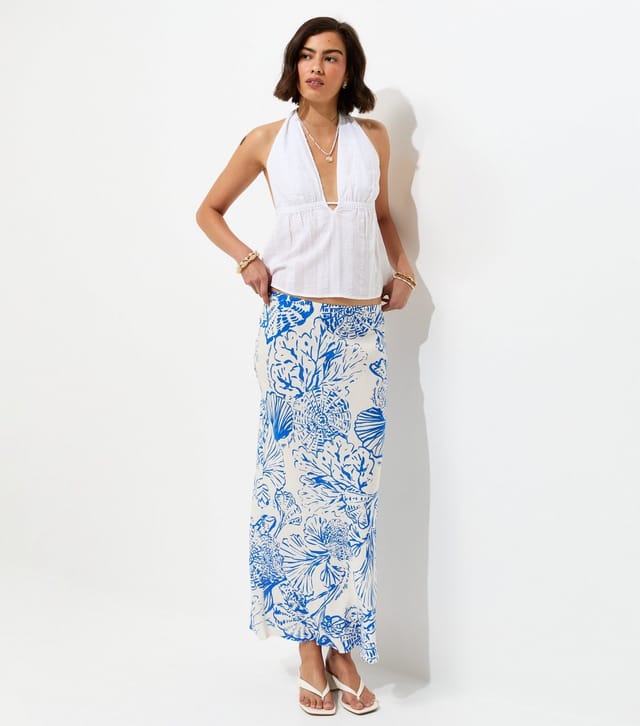New Look Women's Blue Shell Print Bias Cut Midi Skirt New Look - 2