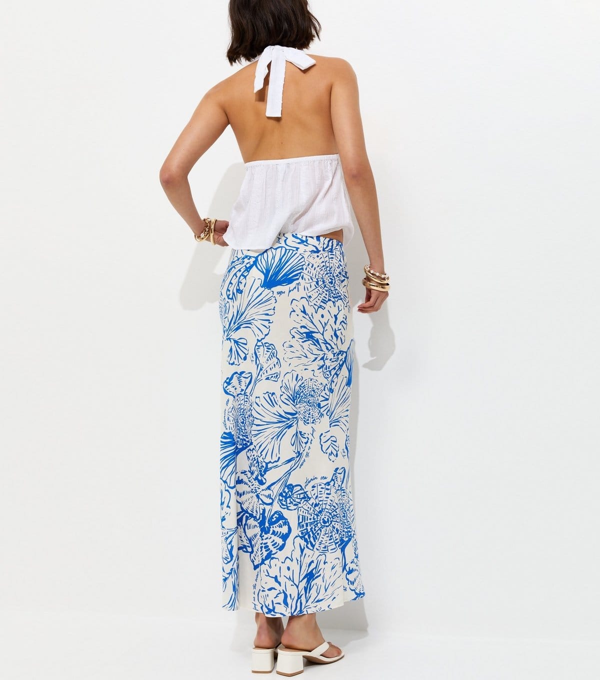 New Look Women's Blue Shell Print Bias Cut Midi Skirt New Look - 4