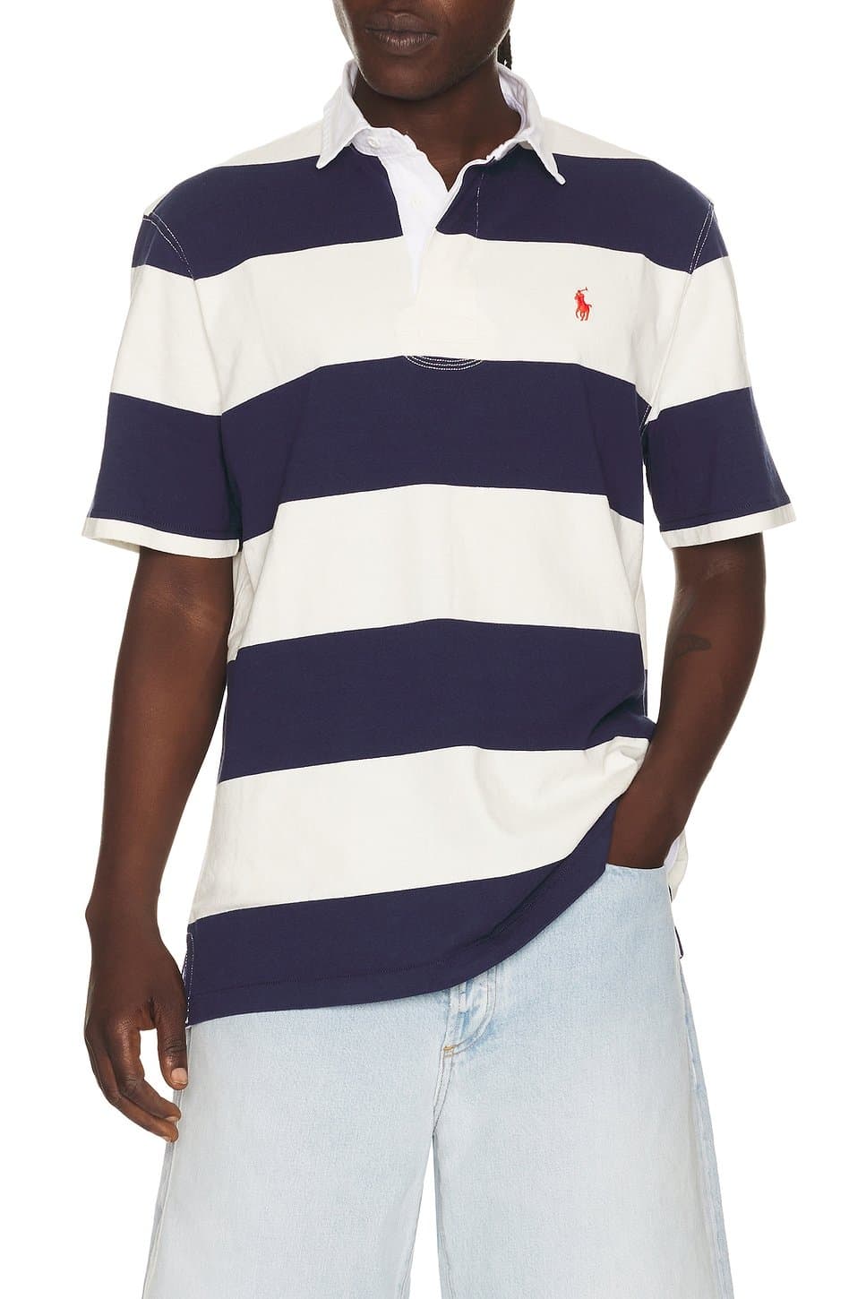 revolve Short Sleeve Jersey Knit Iconic Rugby Polo Stripe
