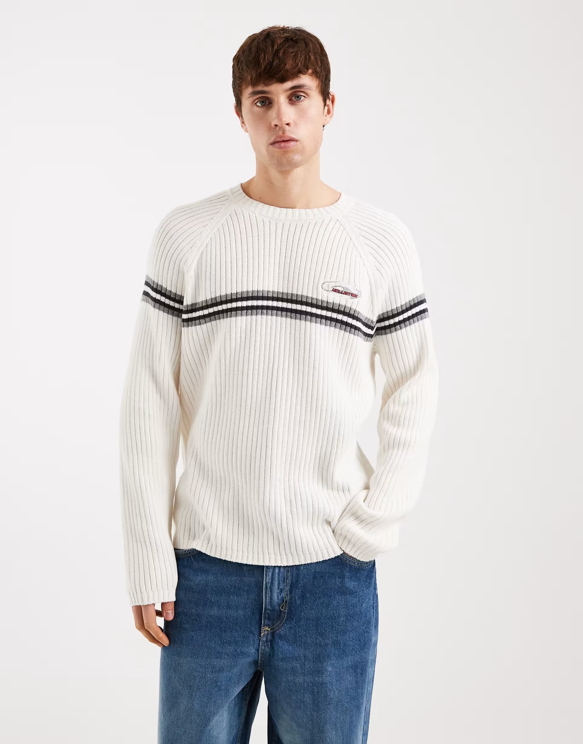 ASOS Hollister retro knitted crew neck jumper in white