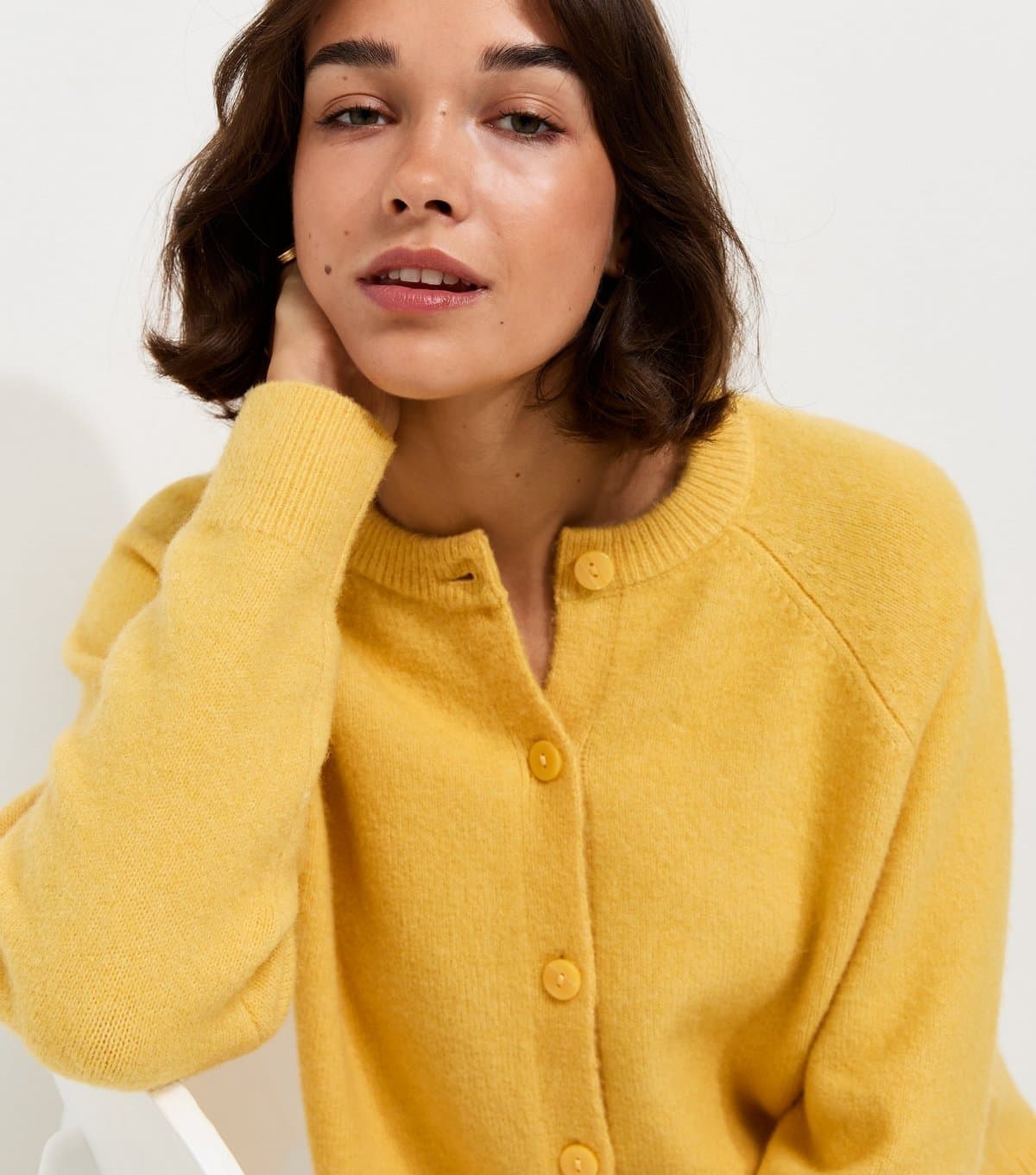 New Look Women's Light Yellow Knitted Meet The Jean Raglan Cardigan New Look