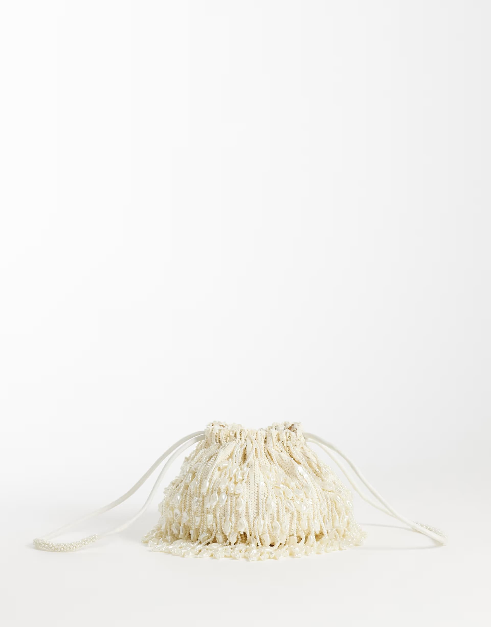 ASOS ASOS Cream Faux Pearl Fringe Clutch Bag