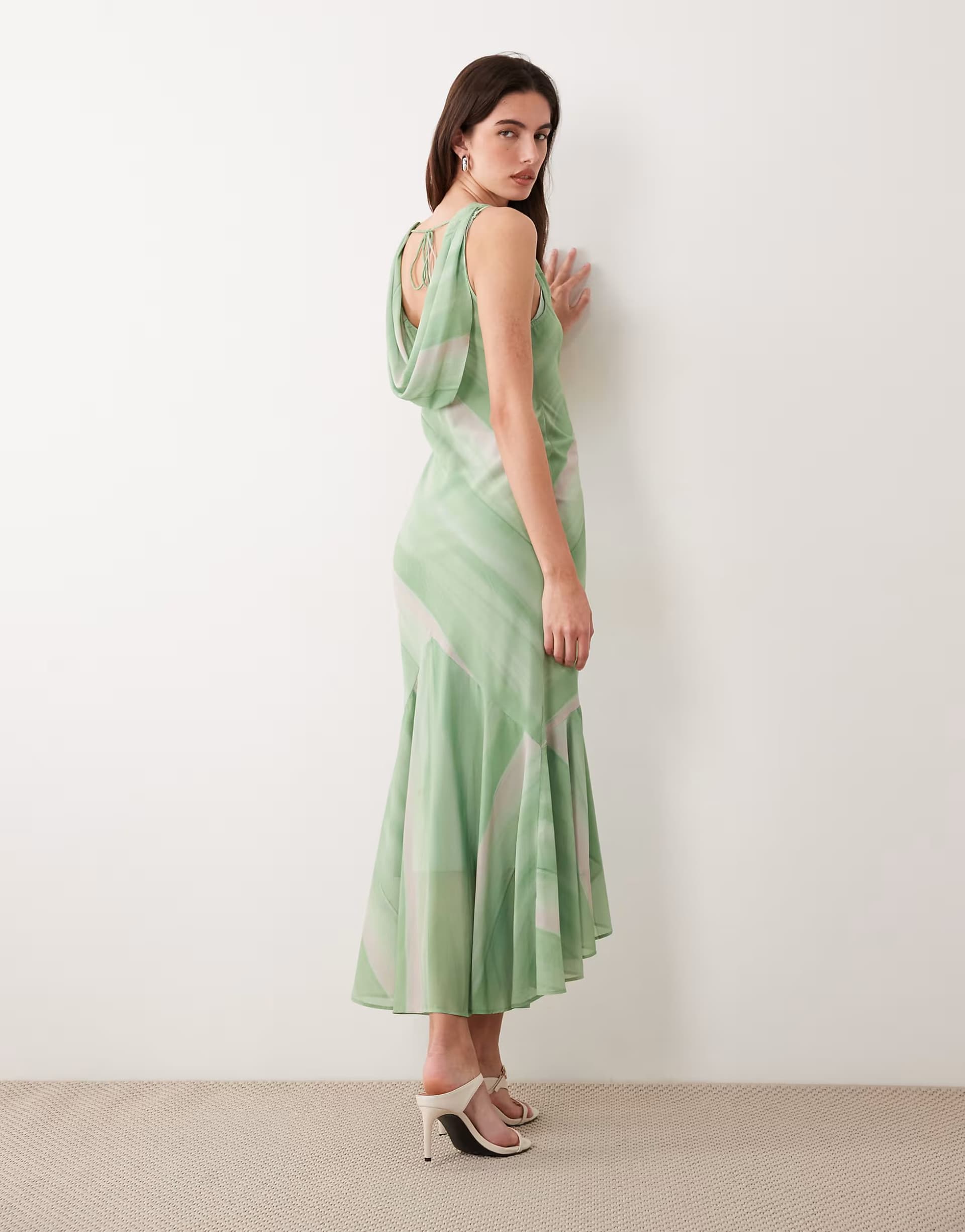 ASOS ASOS DESIGN sleeveless cowl neck maxi dress with frill hem in multi stripe
