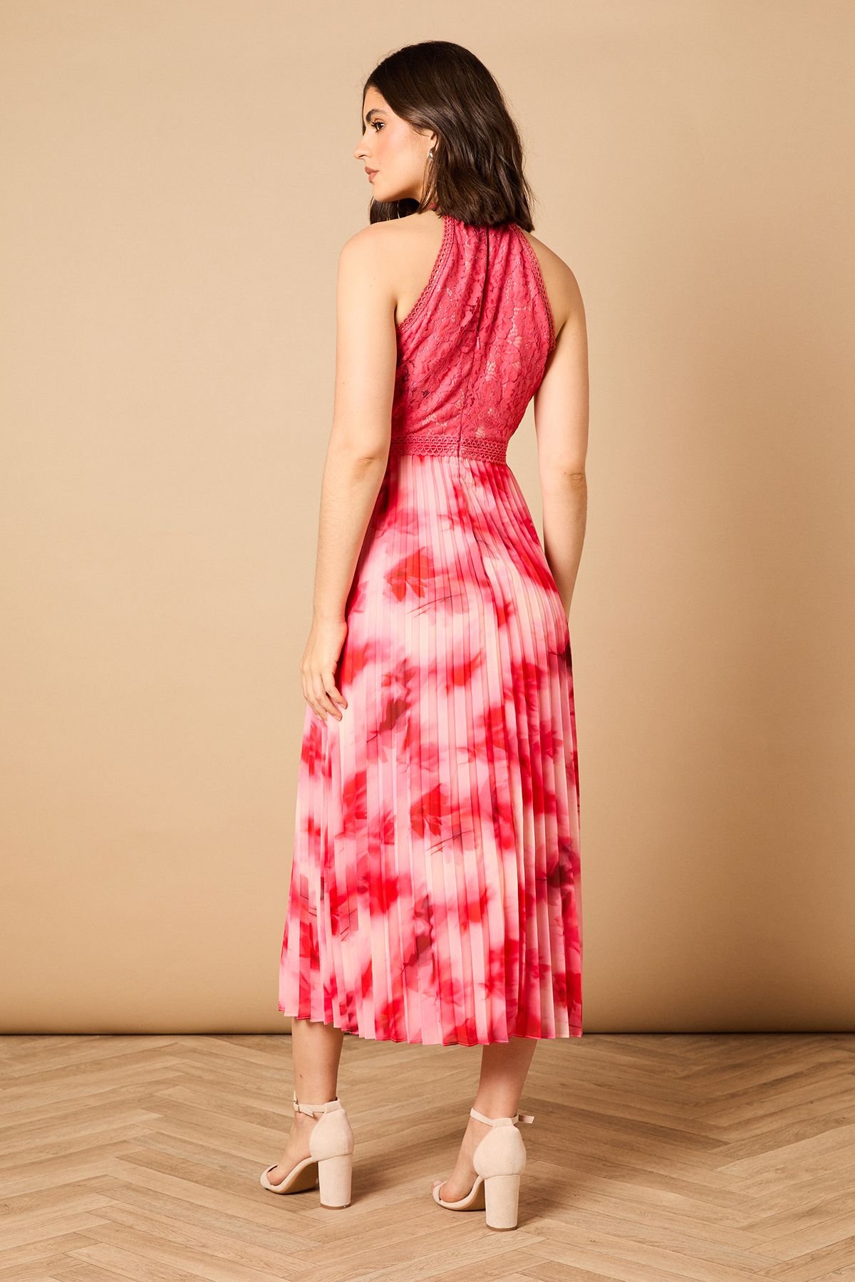 Oasis Oasis Women's Printed Lace Mix Halterneck Midi Dress - 4