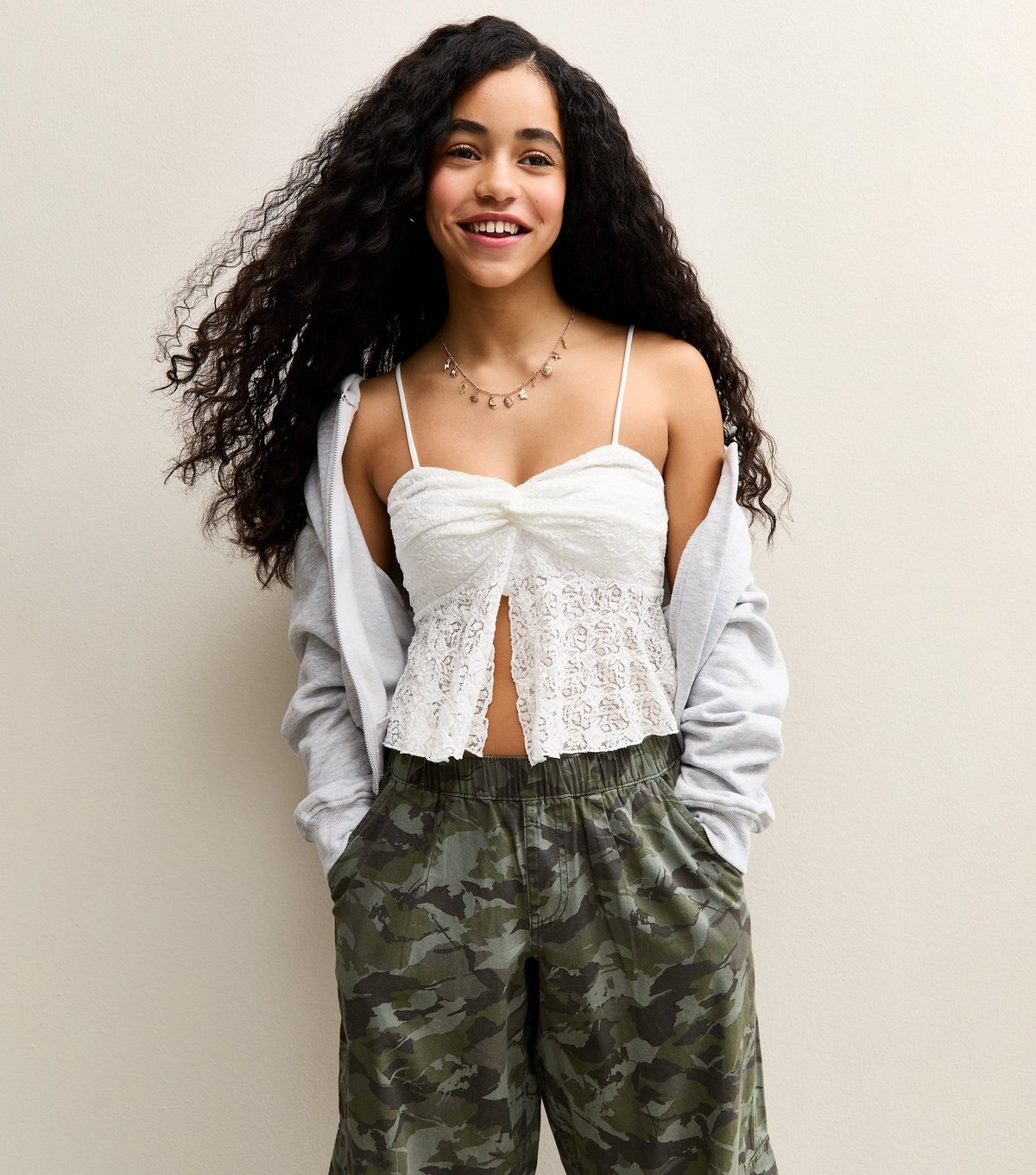 New Look Girls' White Twisted Front Lace Cami Top New Look - 2