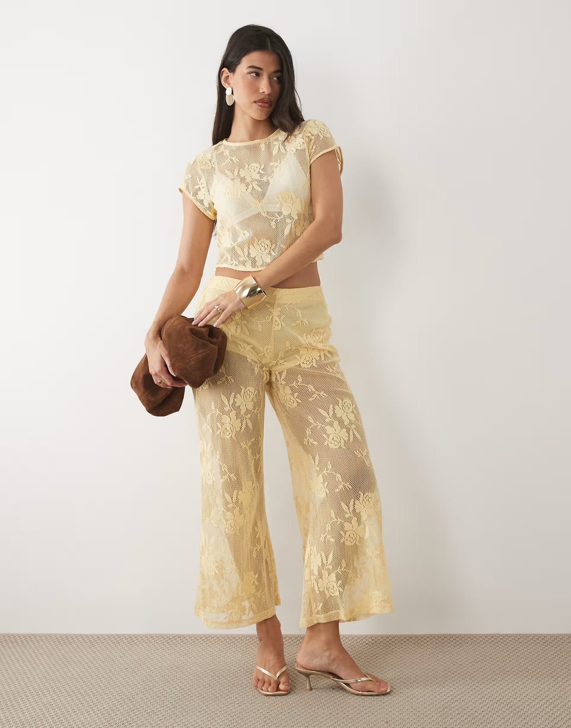 ASOS DESIGN Co-ord Crochet Floral Lace in Yellow