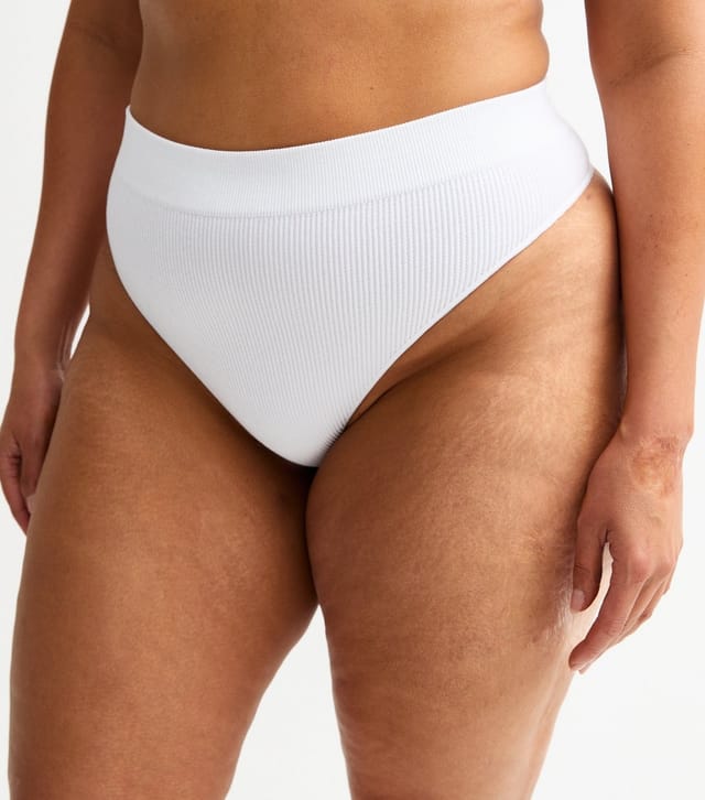 New Look Women's Plus Size White Ribbed Seamless High Waisted Thong Curves New Look - 2