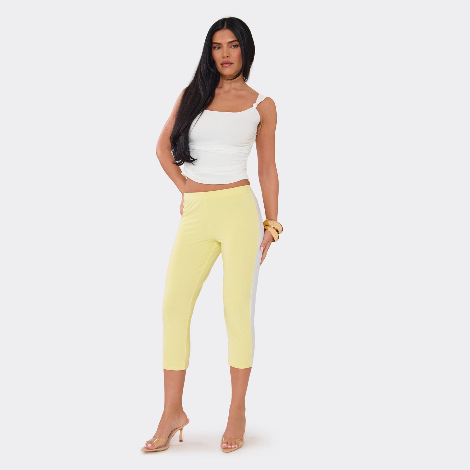 EGO EGO Yellow Slinky Contrast Side Stripe Capri Trousers