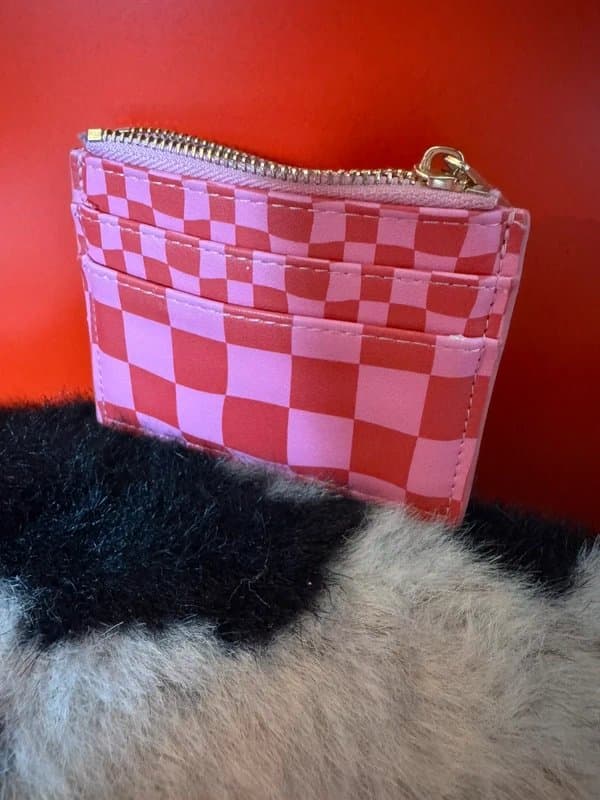 ASOS Asos pink and red checkerboard cardholder