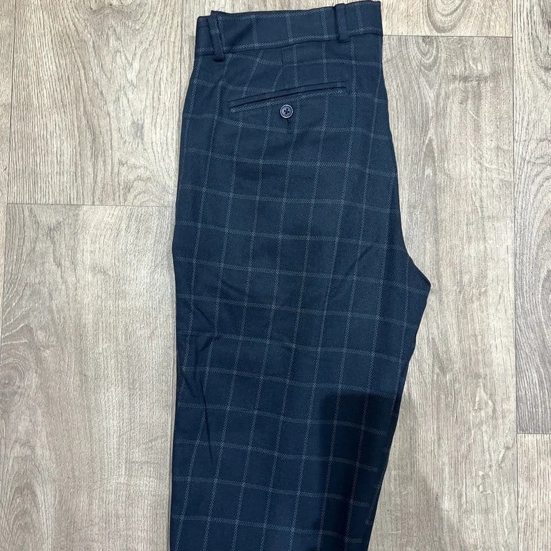 ASOS Navy Blue Plaid Trousers for Men