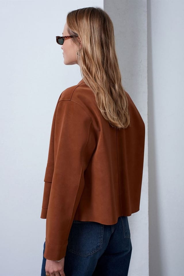 Dilvin Dilvin Women's Women's Crop Faux Suede Jacket in Brown - 2