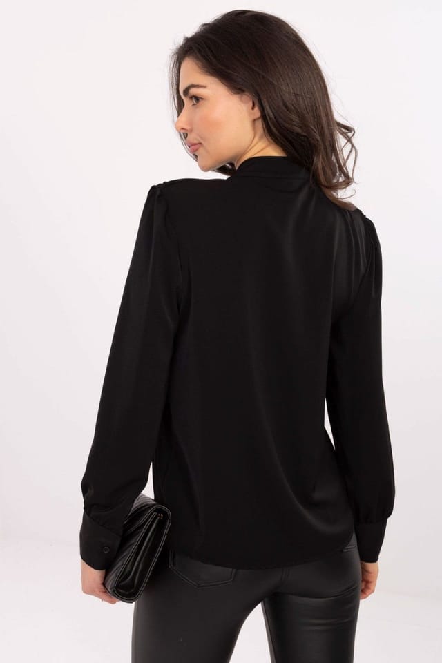 Love Lace Love Lace Women's Collarless Long Sleeve Frill Shirt in Black - 3