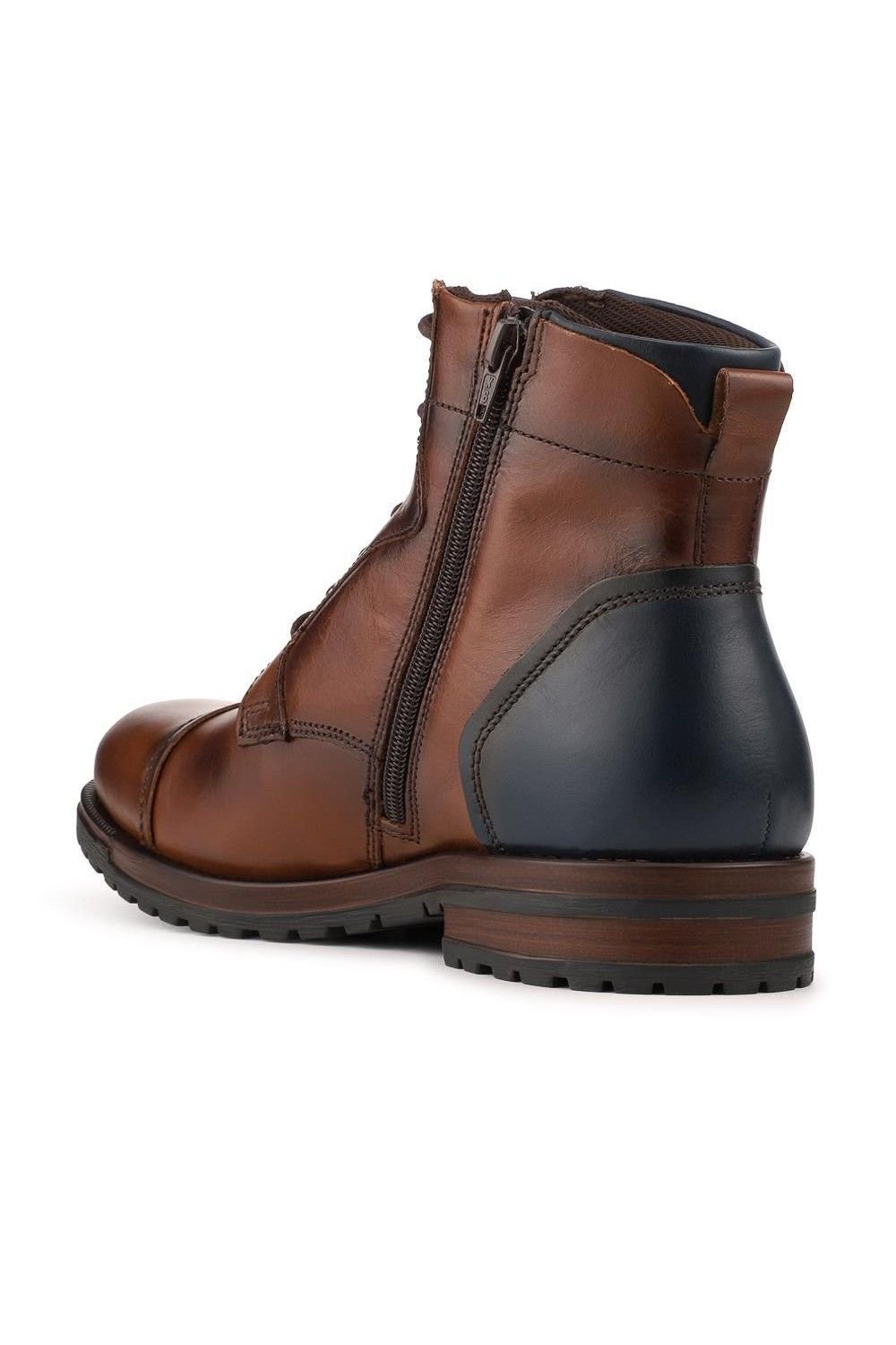 Pavers Pavers Men's Leather Two Tone Lace Up Boots With Toe Cap in Tan - 3