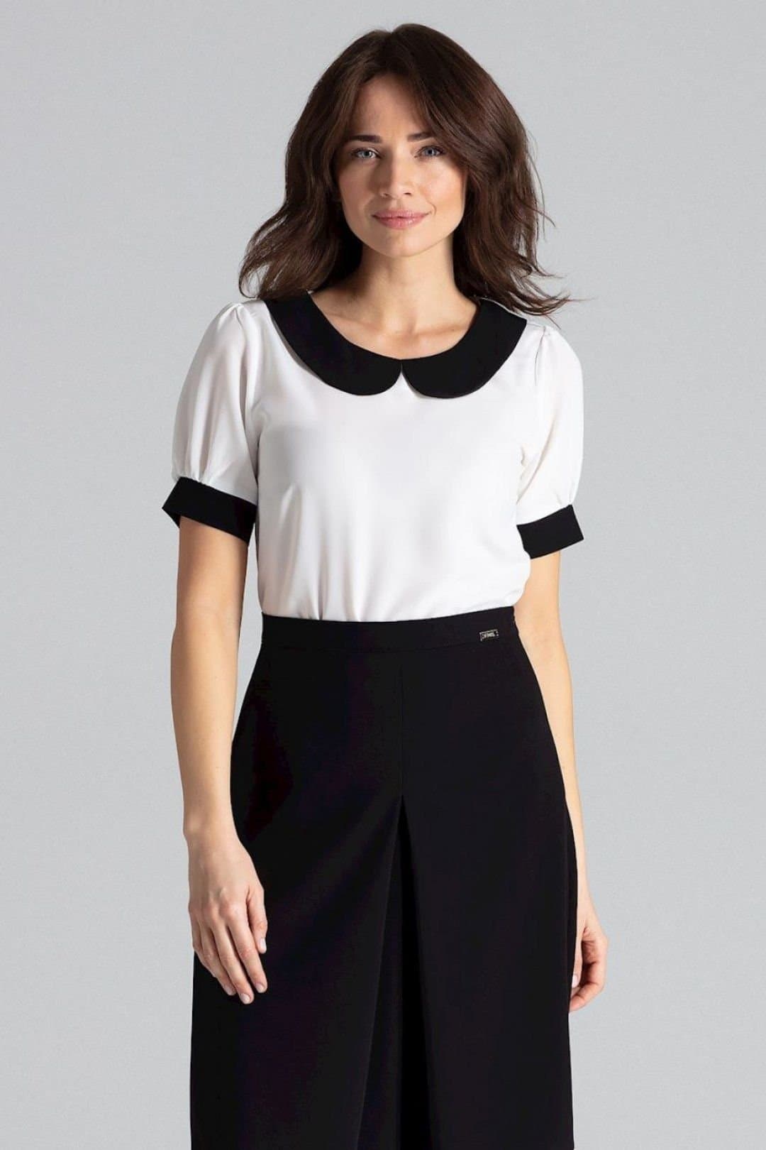 Love Lace Love Lace Women's Delicate Collared Short Sleeve Blouse in White