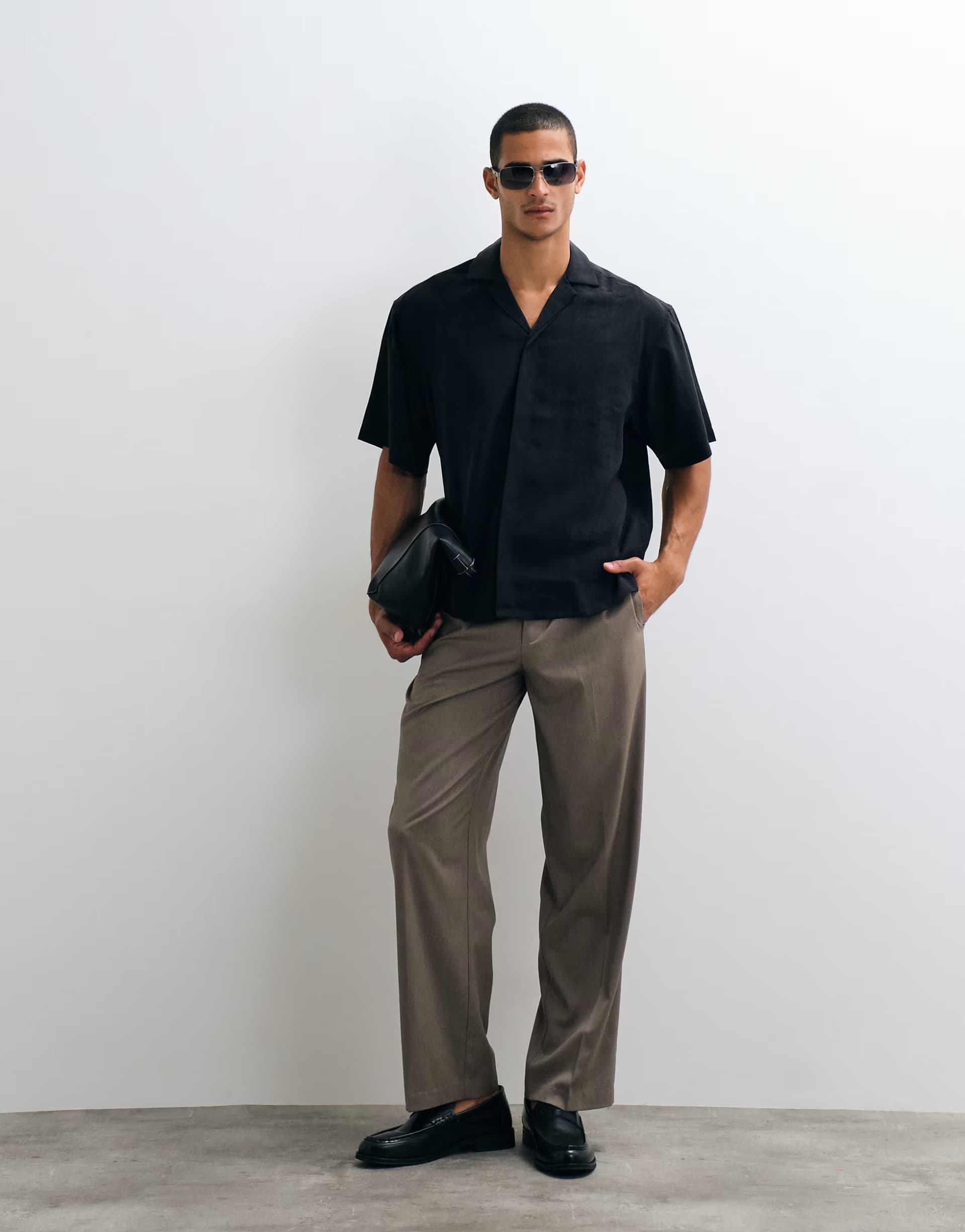 ASOS ASOS DESIGN oversized revere shirt with placket detail in black