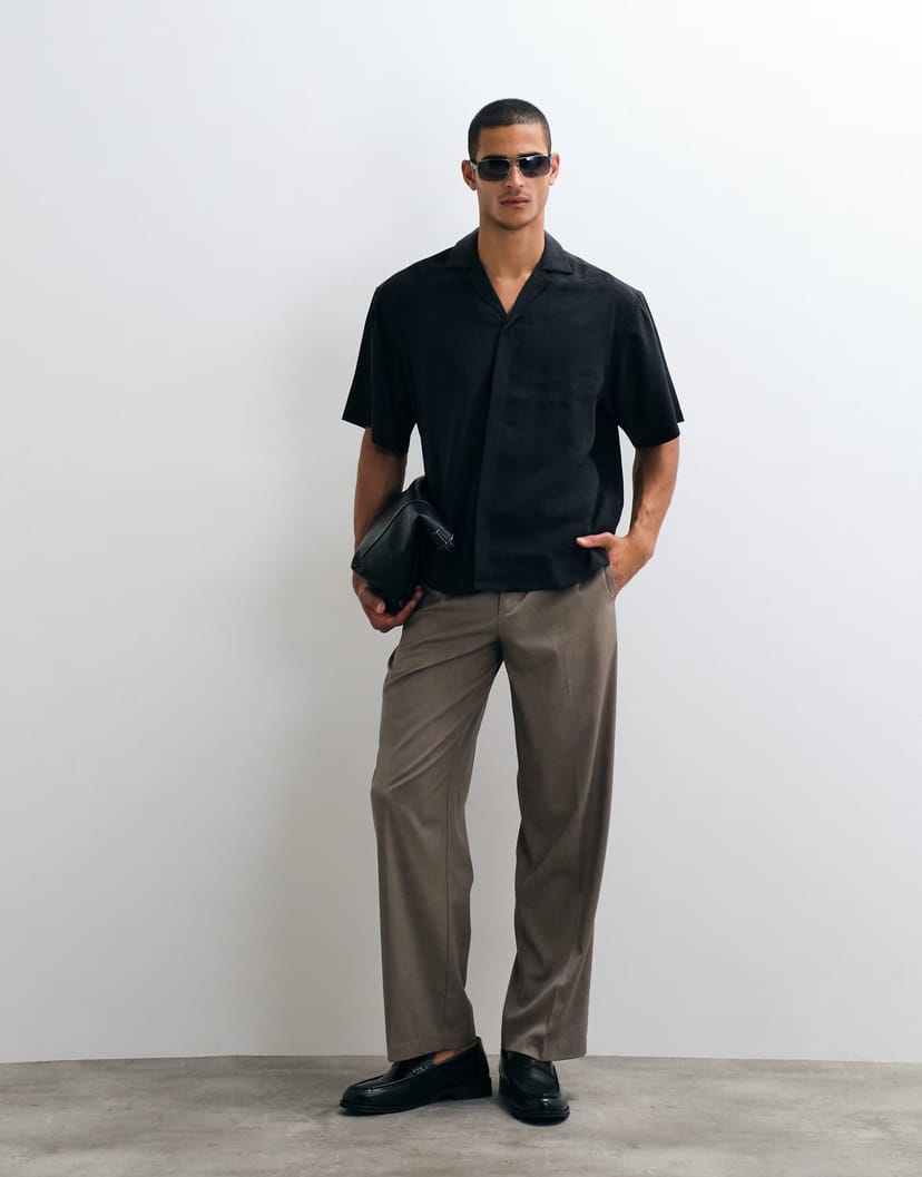 ASOS ASOS DESIGN oversized revere shirt with placket detail in black - 1