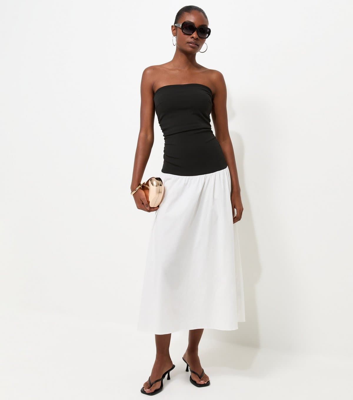 New Look Women's Black Dropped Waist Bandeau Midi Dress New Look