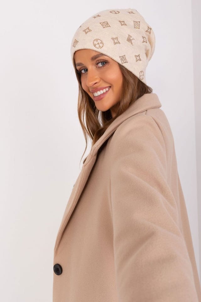 Love Lace Love Lace Women's Warm Winter Cashmere Beanie Hat with Decorative Rhinestones Detail in Beige - 2