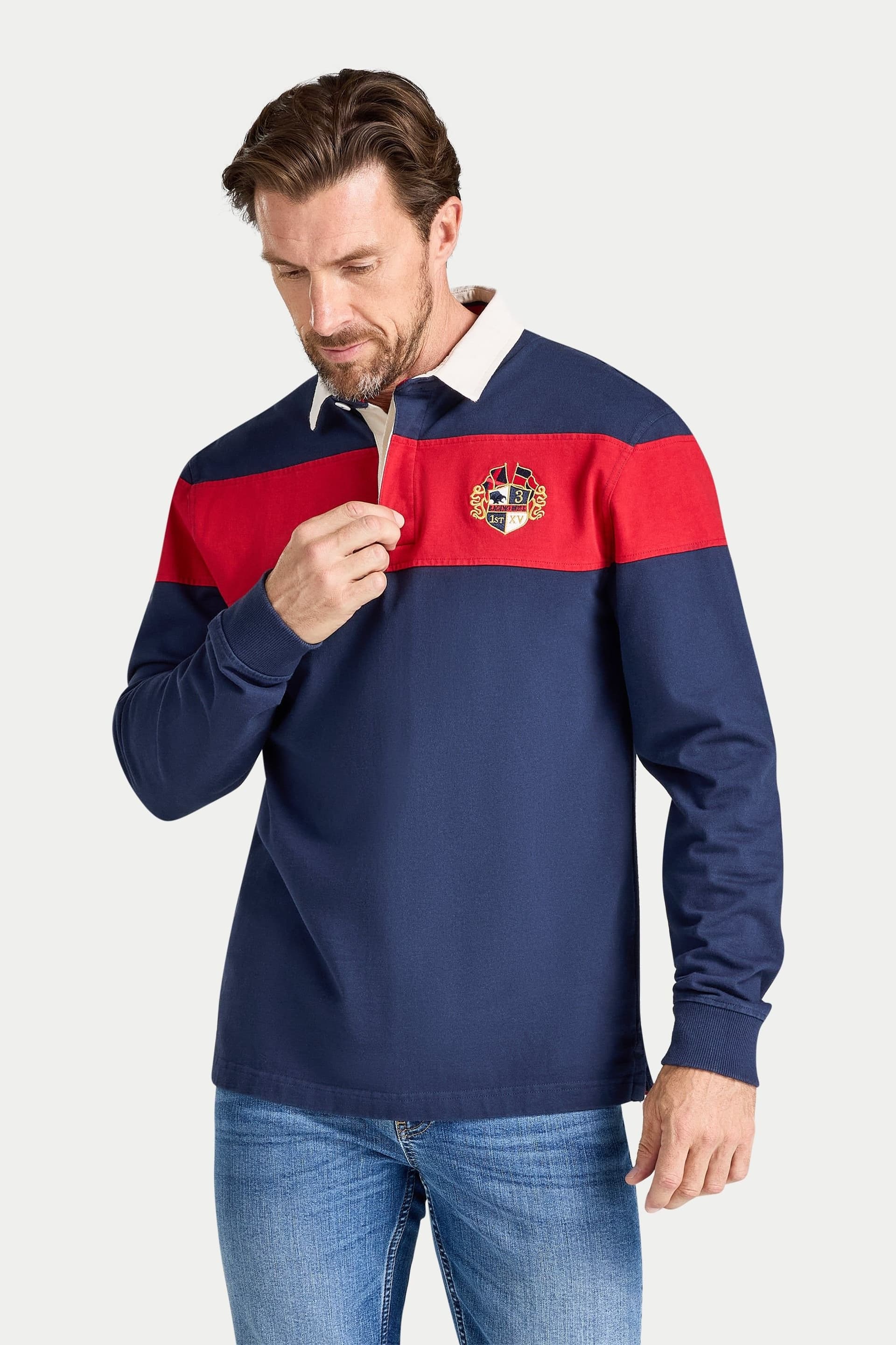 raging bull Raging Bull Men's Long Sleeve Chest Panel Rugby in Navy