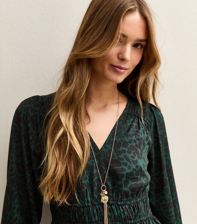 New Look Women's Green Animal Print Long Sleeve Mini Dress New Look - 3