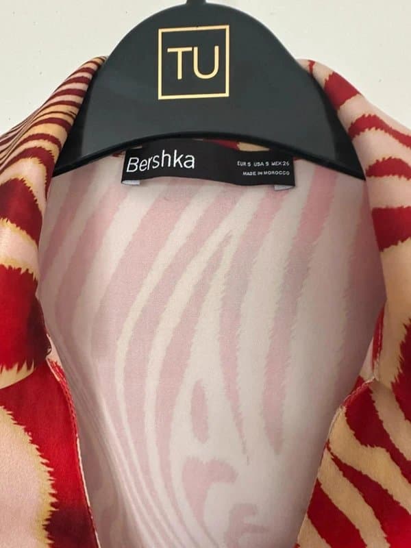 Bershka New Bershka Red & Beige Zebra Print Crop Top - Tie-Up Front Size Small 8