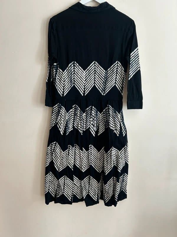 Boho Style 🖤 S-Sung New York Black White Silk Cotton Shirt Midi Dress Boho Festival UK 12