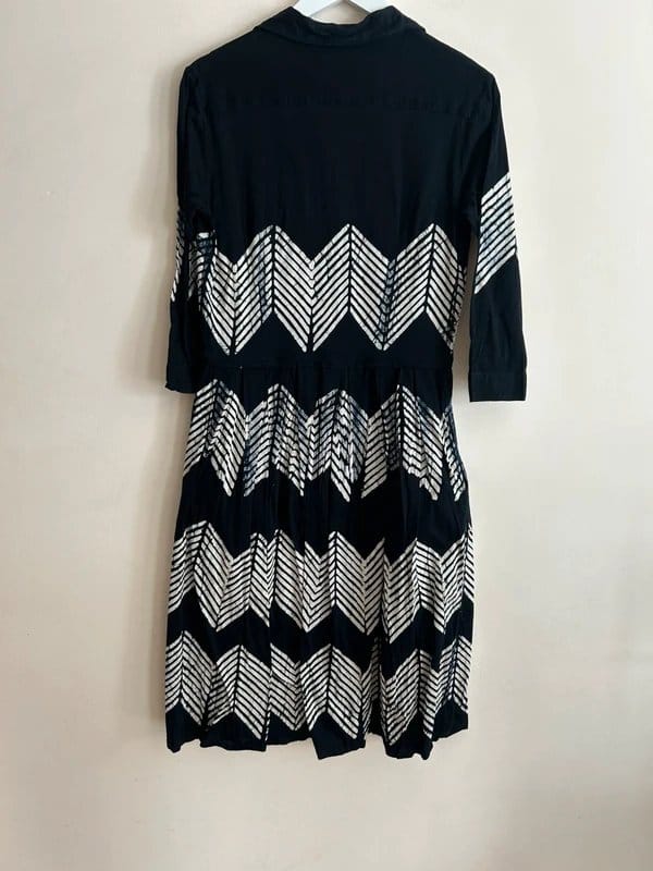 Boho Style 🖤 S-Sung New York Black White Silk Cotton Shirt Midi Dress Boho Festival UK 12 - 1