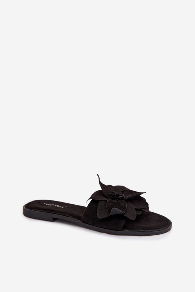 Love Lace Love Lace Women's Suede Flower Strap Flat Sandals for Everyday Comfort Summer in Black - 2