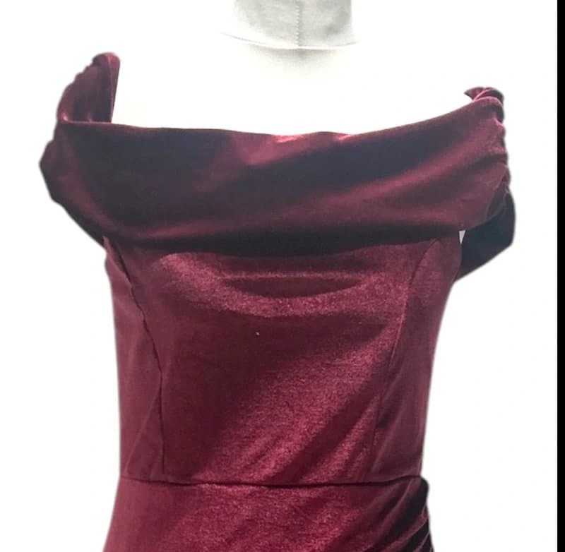 SistaGlam Sistaglam Burgundy Velvet Summer Midi Dress Size 12 Elegant Occasion Party Bodycon Wedding