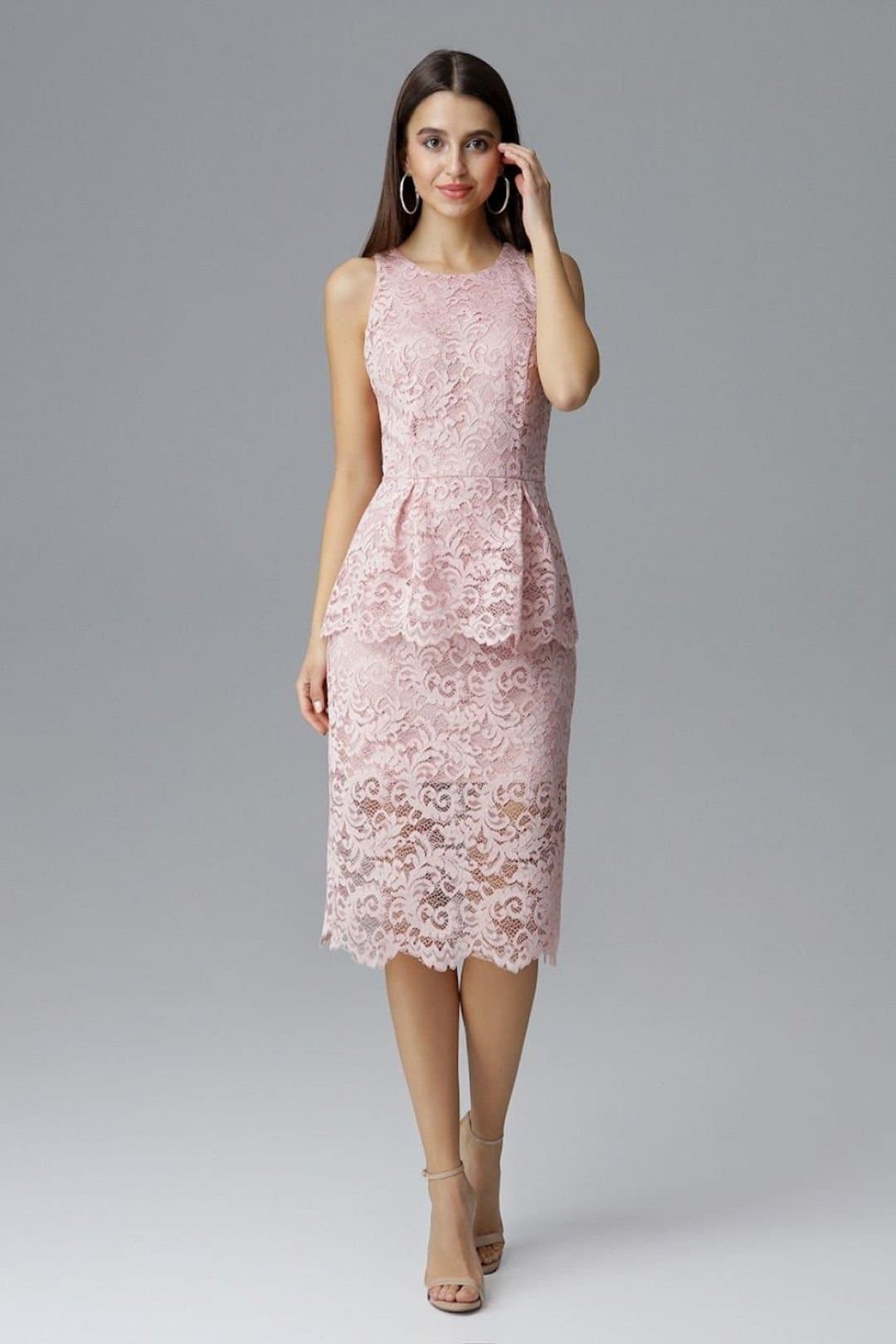 Love Lace Love Lace Women's Sleeveless Lace Evening Dress Basque Fit in Pink