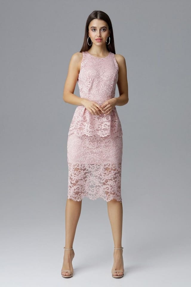 Love Lace Love Lace Women's Sleeveless Lace Evening Dress Basque Fit in Pink - 2