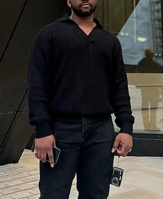 Bershka Berksha V Neck Knitted Black Jumper