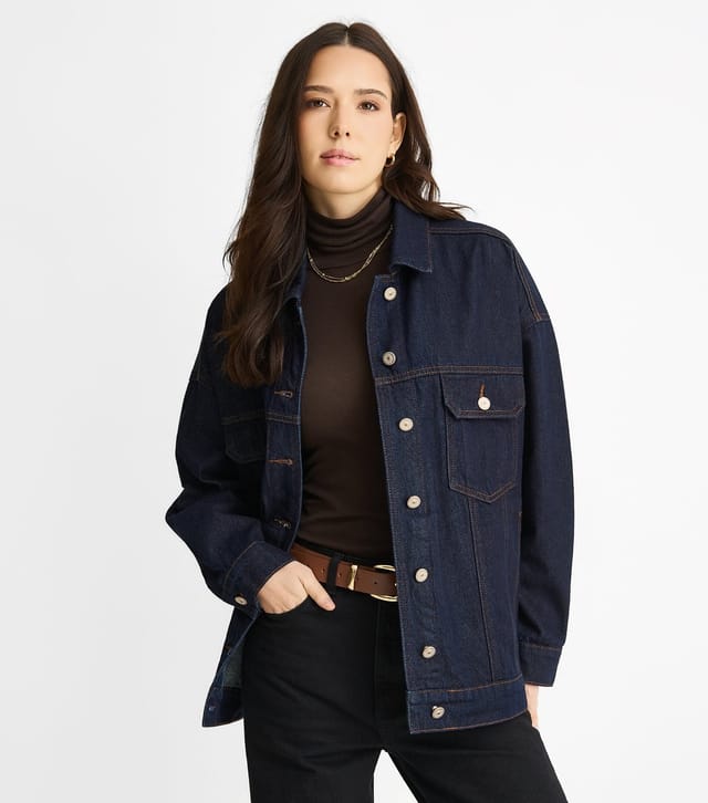 Gini London Women's Dark Blue Denim Trucker Jacket Gini London New Look - 2