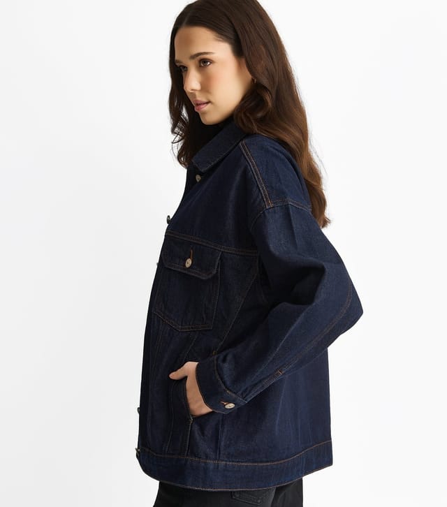 Gini London Women's Dark Blue Denim Trucker Jacket Gini London New Look - 3