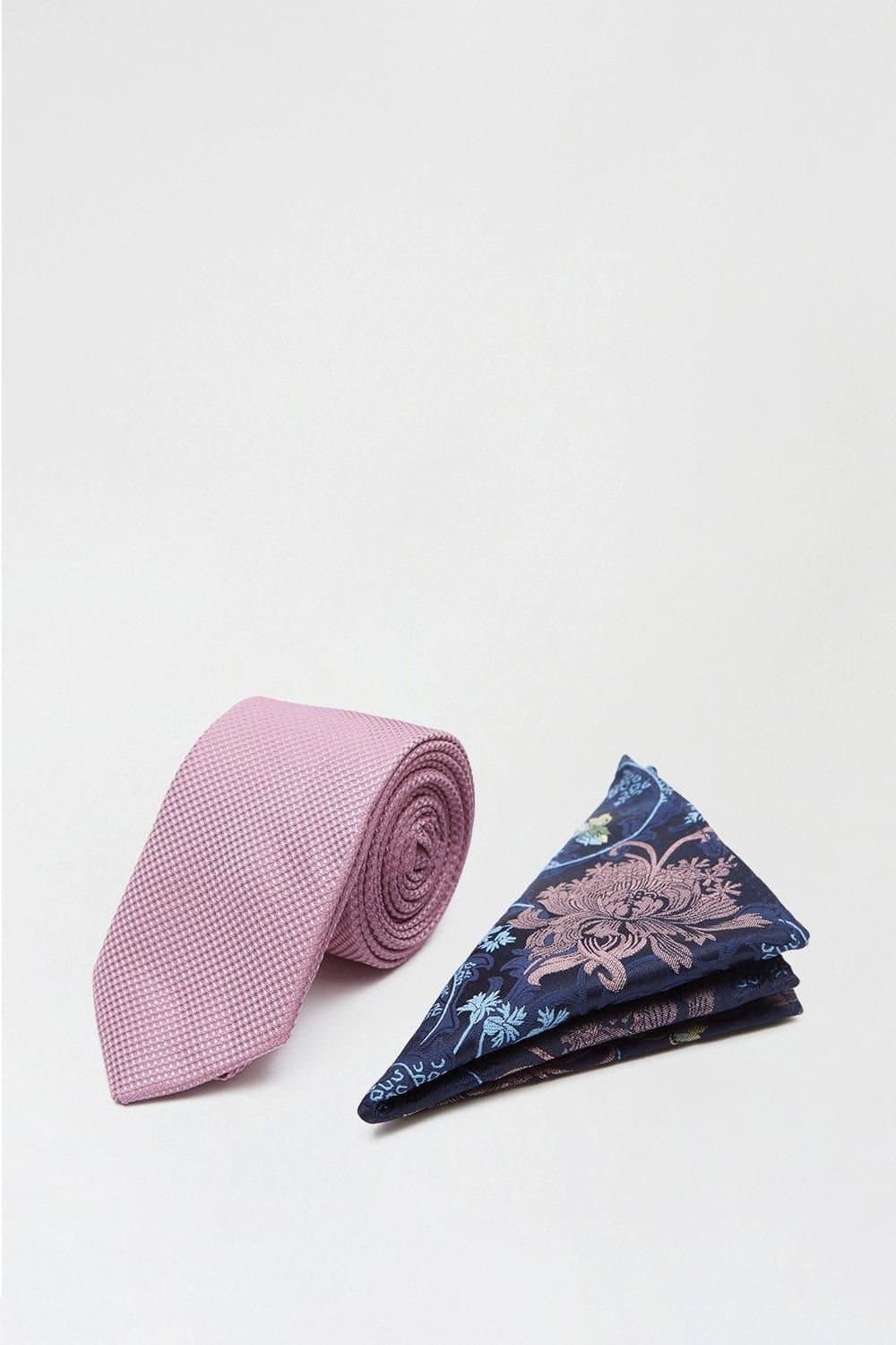 Burton Burton Men's Pink Tie & Floral Pocket Set