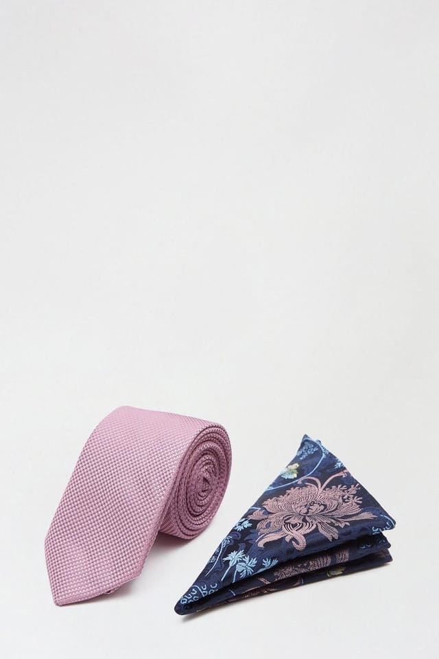 Burton Burton Men's Pink Tie & Floral Pocket Set - 2