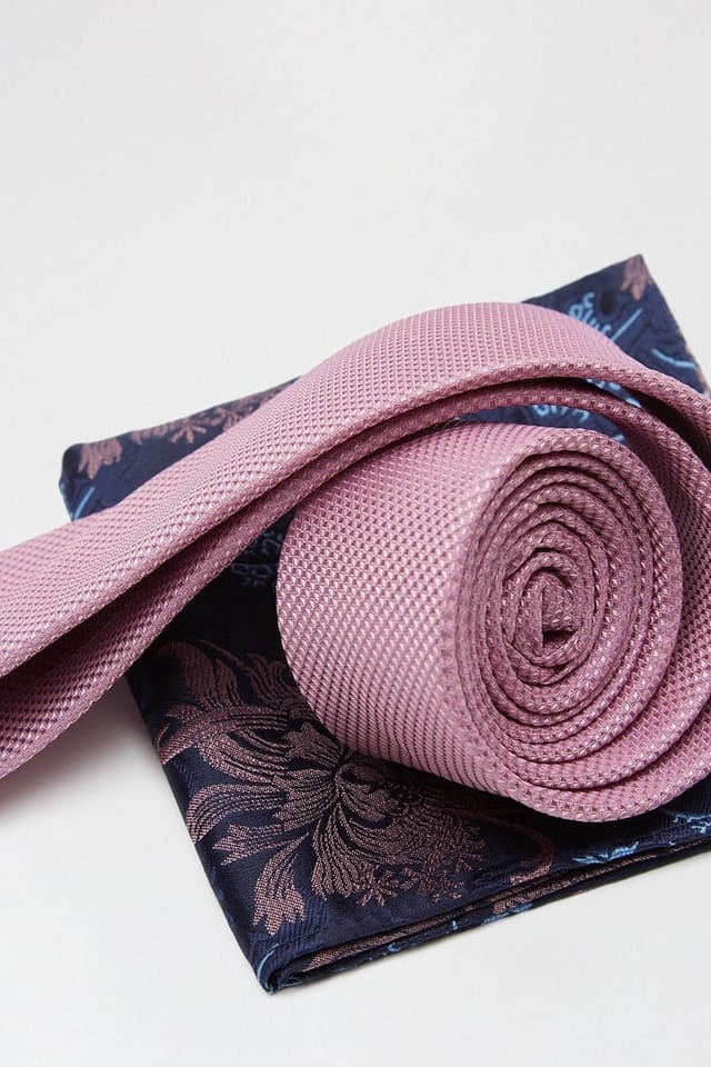 Burton Burton Men's Pink Tie & Floral Pocket Set - 3