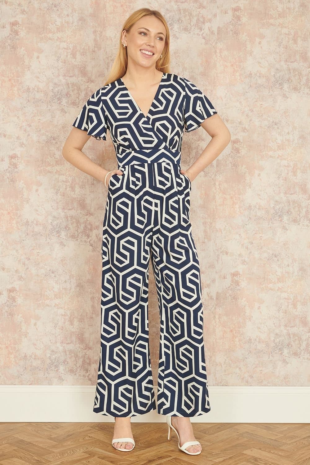Yumi Yumi Women's Navy Oversize Geo Print Jumpsuit