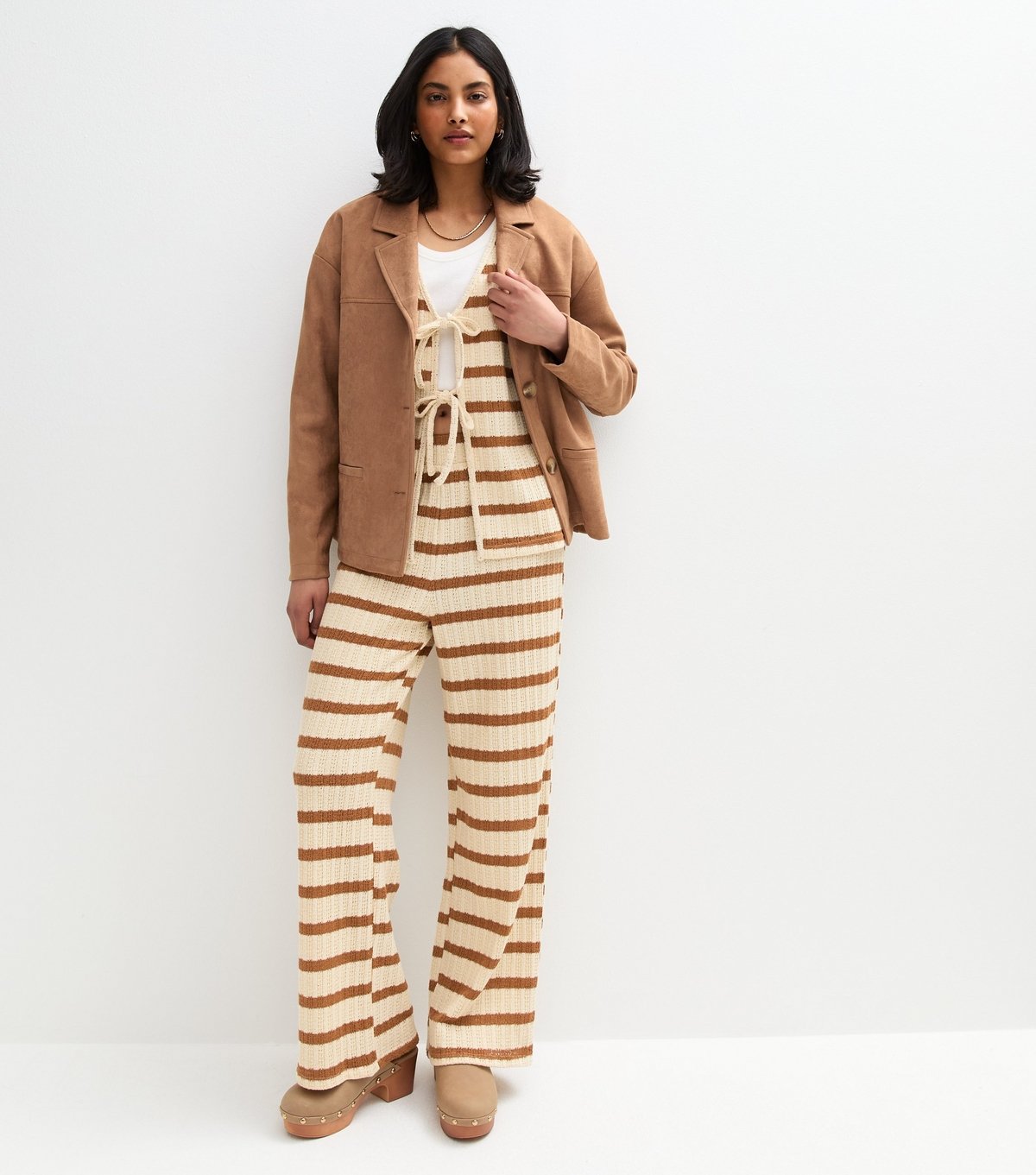 New Look Women's Cream Textured Stripe Wide Leg Trousers New Look - 2