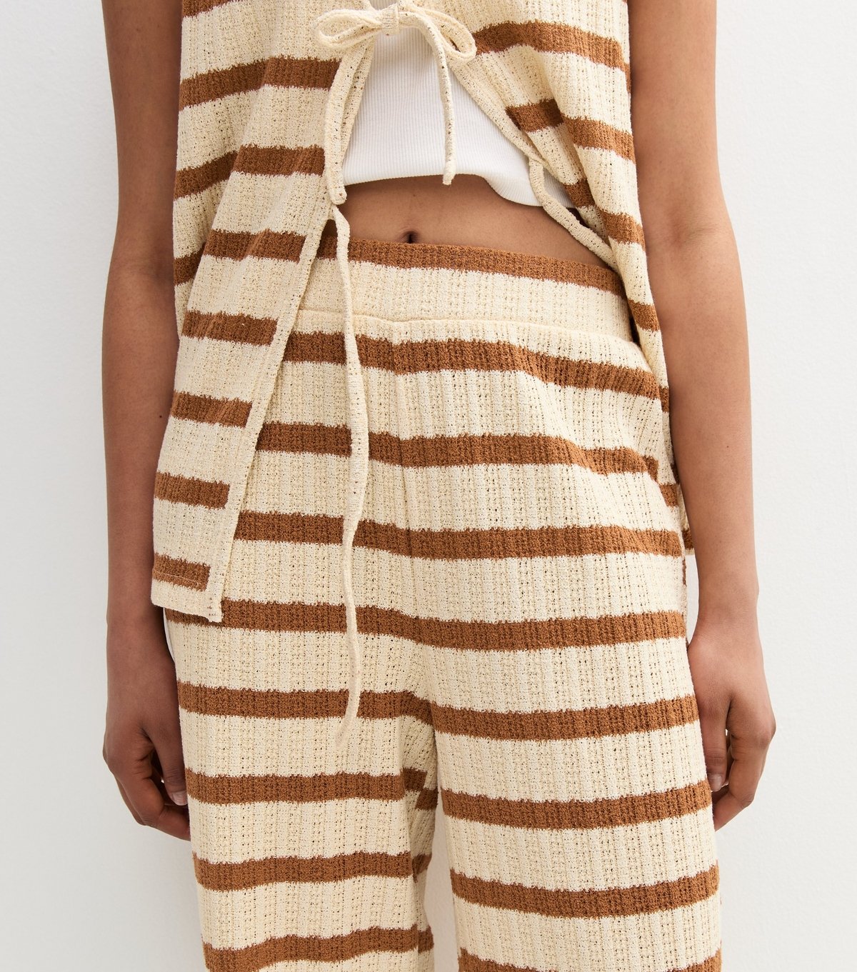 New Look Women's Cream Textured Stripe Wide Leg Trousers New Look - 3