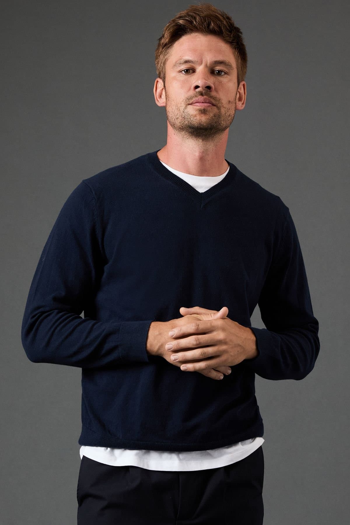 Burton Burton Navy Cotton Rich V Neck Jumper for Men