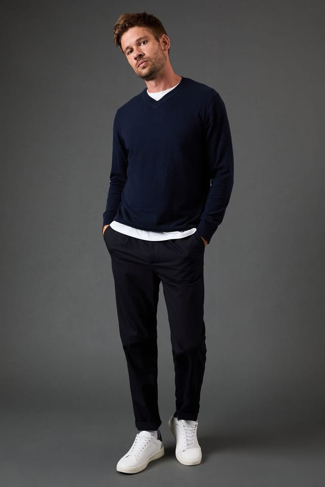 Burton Burton Men's Cotton Rich V Neck Jumper in Navy - 2