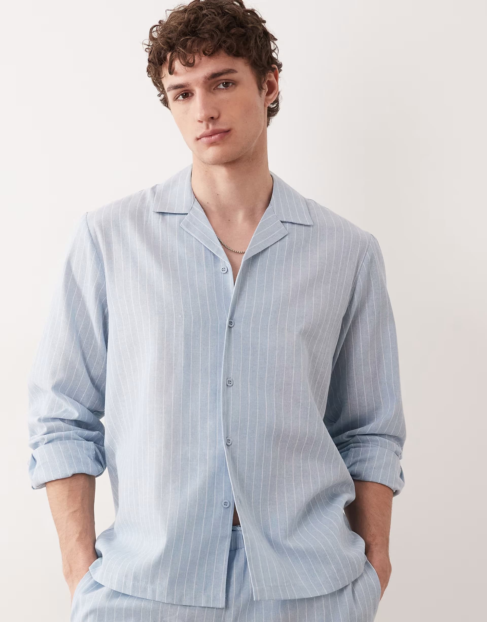 ASOS South Beach long sleeve shirt in blue stripe