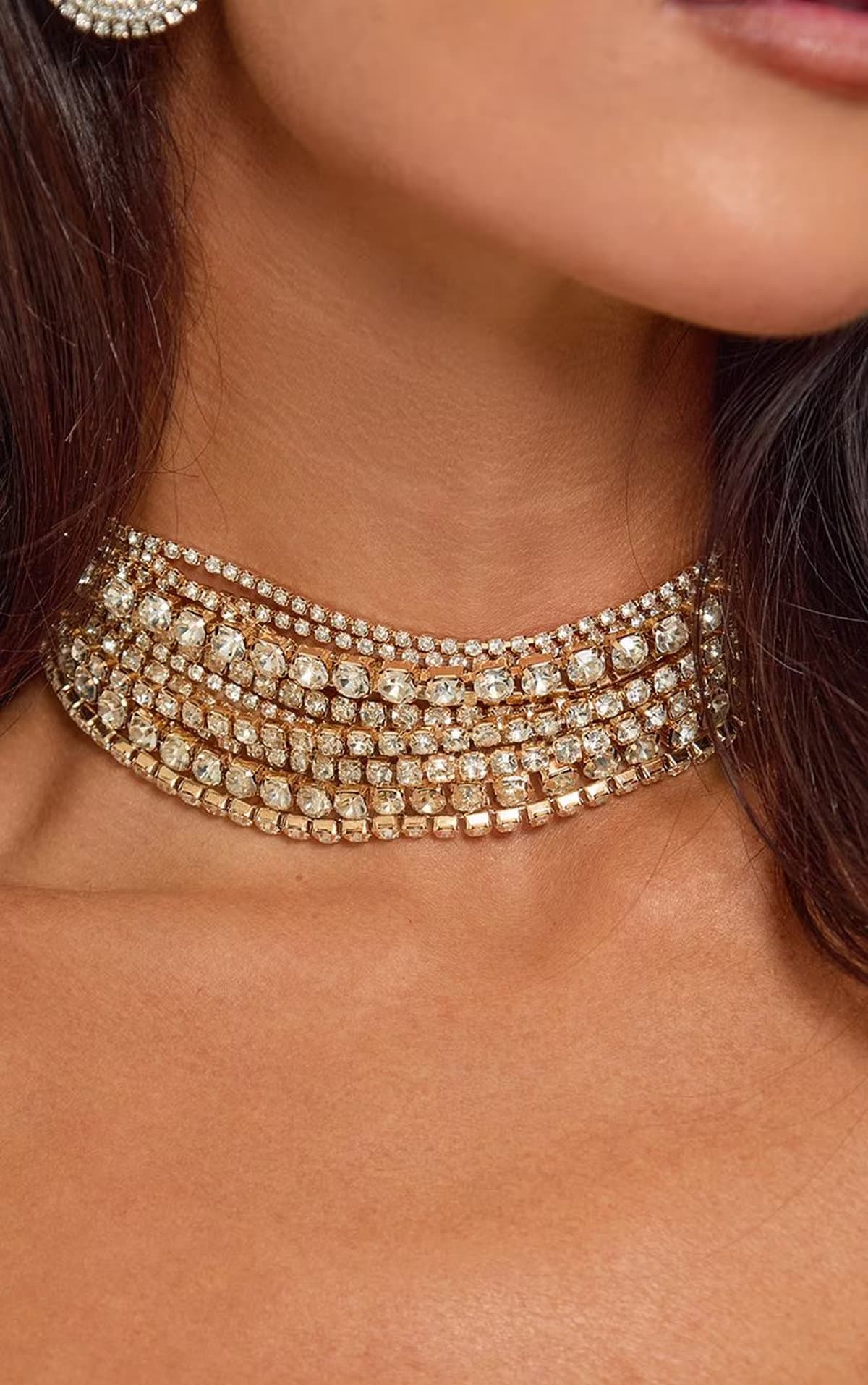 EGO Multi Diamante Chain Choker Necklace In Gold, Women's Size UK 0