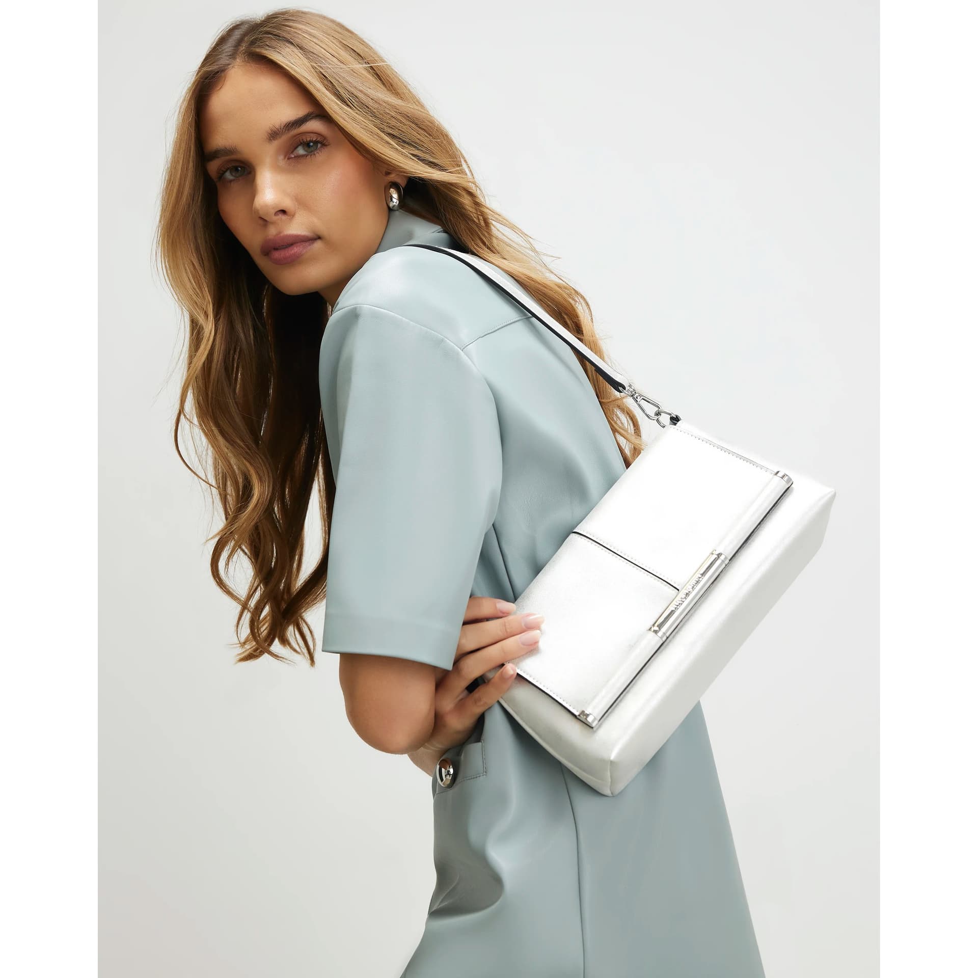 River Island River Island Womens Silver Bar Front Clutch Bag