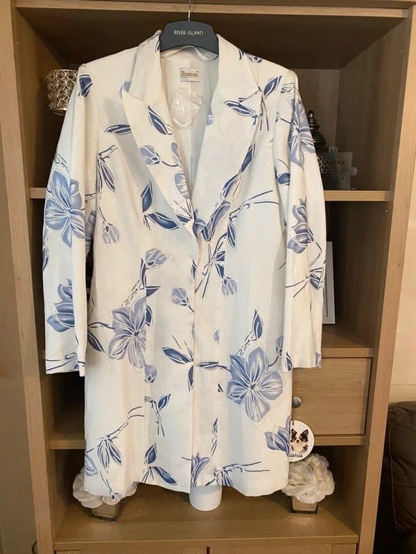 Roman Originals Roman Originals Vintage Cornflower Blue Floral Longline Blazer Dress Jacket 14 💙