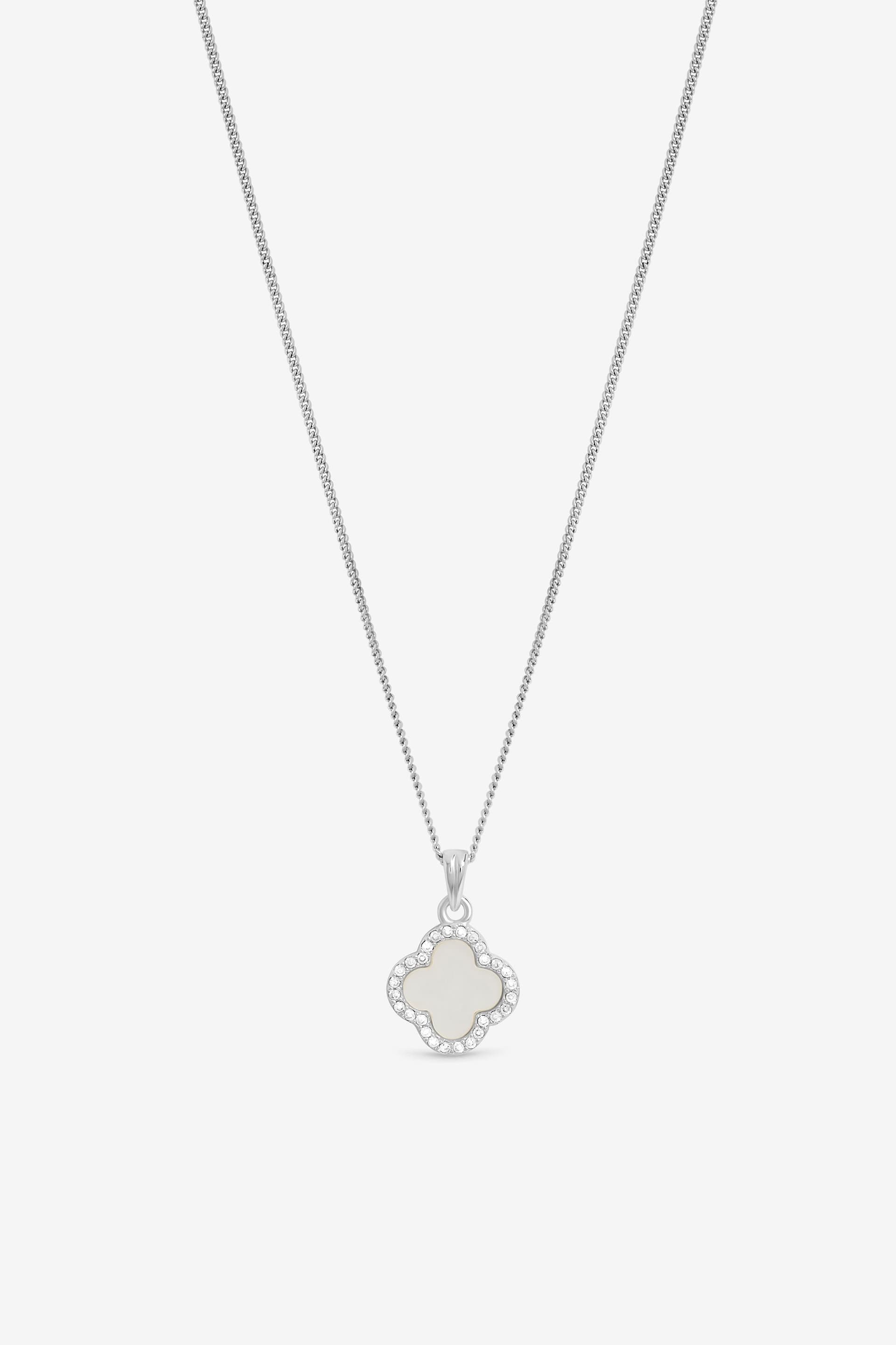 Simply Silver Simply Silver Women's Cubic Zirconia & Mother Of Pearl Clover Pendant - Gift Pouch in Silver