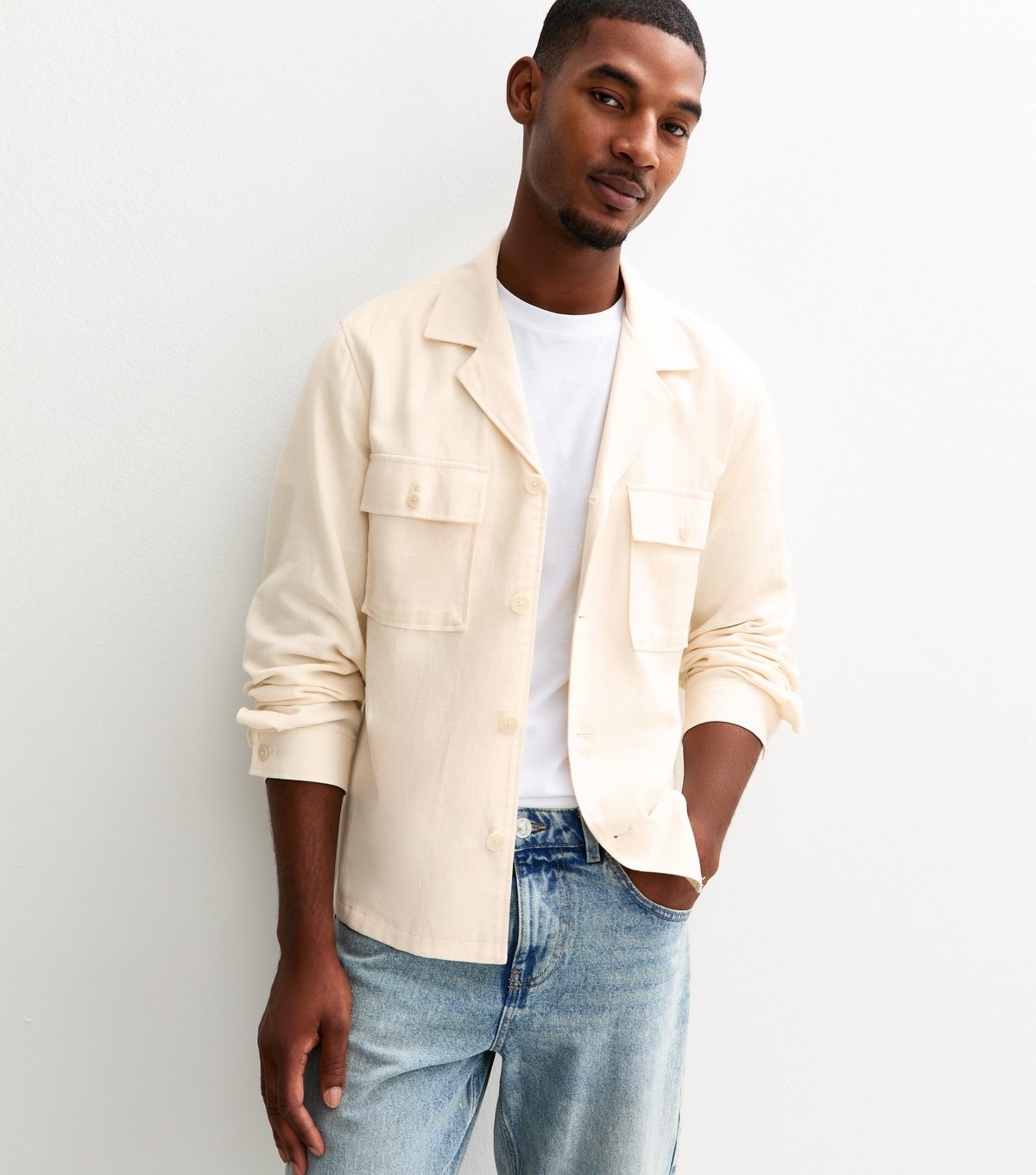 jack & jones Men's White Regular Overshirt Blazer Jack & Jones New Look - 3